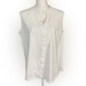 Cathy White Sleeveless Blouse Women’s L Casual Summer Shirt Top